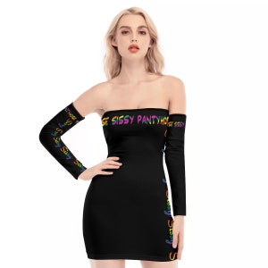 Pantyhose Sissy Off-shoulder Back Lace-up Dress. Fully customizable. Sizes up to 5XL.