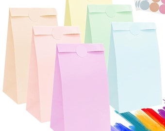 6 x Mixed Pastel Coloured Paper Party - Favour bags, Block bottom Fold over Treat Bags Gift wrapping bags, Birthday Gifts 24 x W 13 x D 8 cm