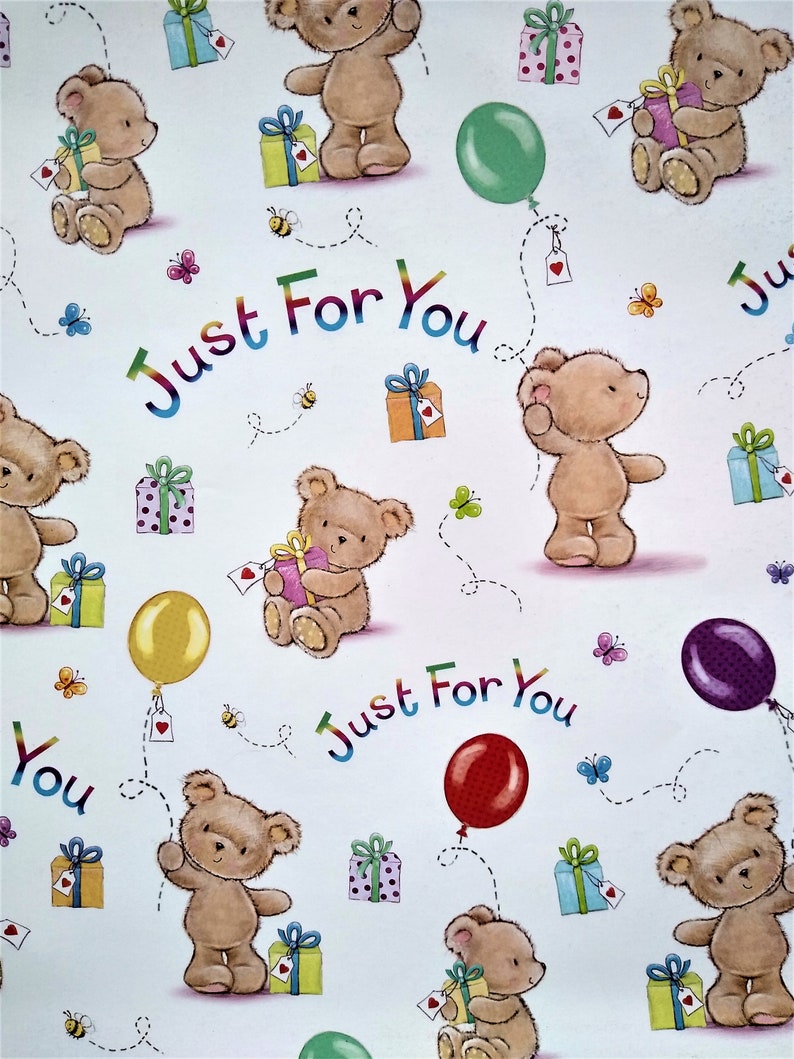 Teddy Bear Gift Wrapping Paper Flat Sheet Teddy Bear Birthday Etsy UK