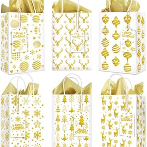 Foiled Christmas Twist Handle Gift Bags with Tag, Choice of Designs sold in singles Tissue paper Not Included Gold Foil Gift Wrapping Bags image 1