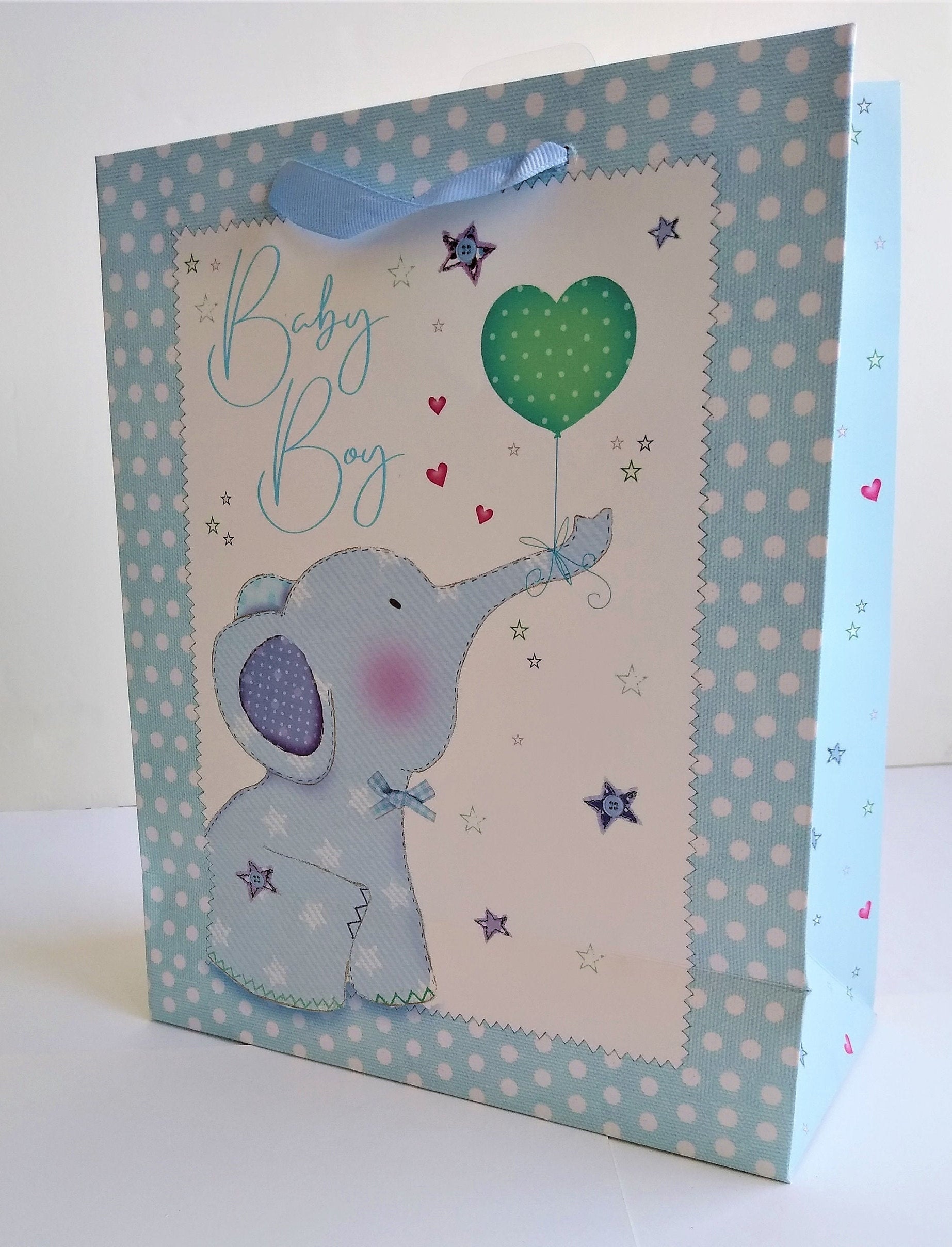 Baby Elephant Gift Bag Pink or Blue Cute Elephants Ribbon Etsy
