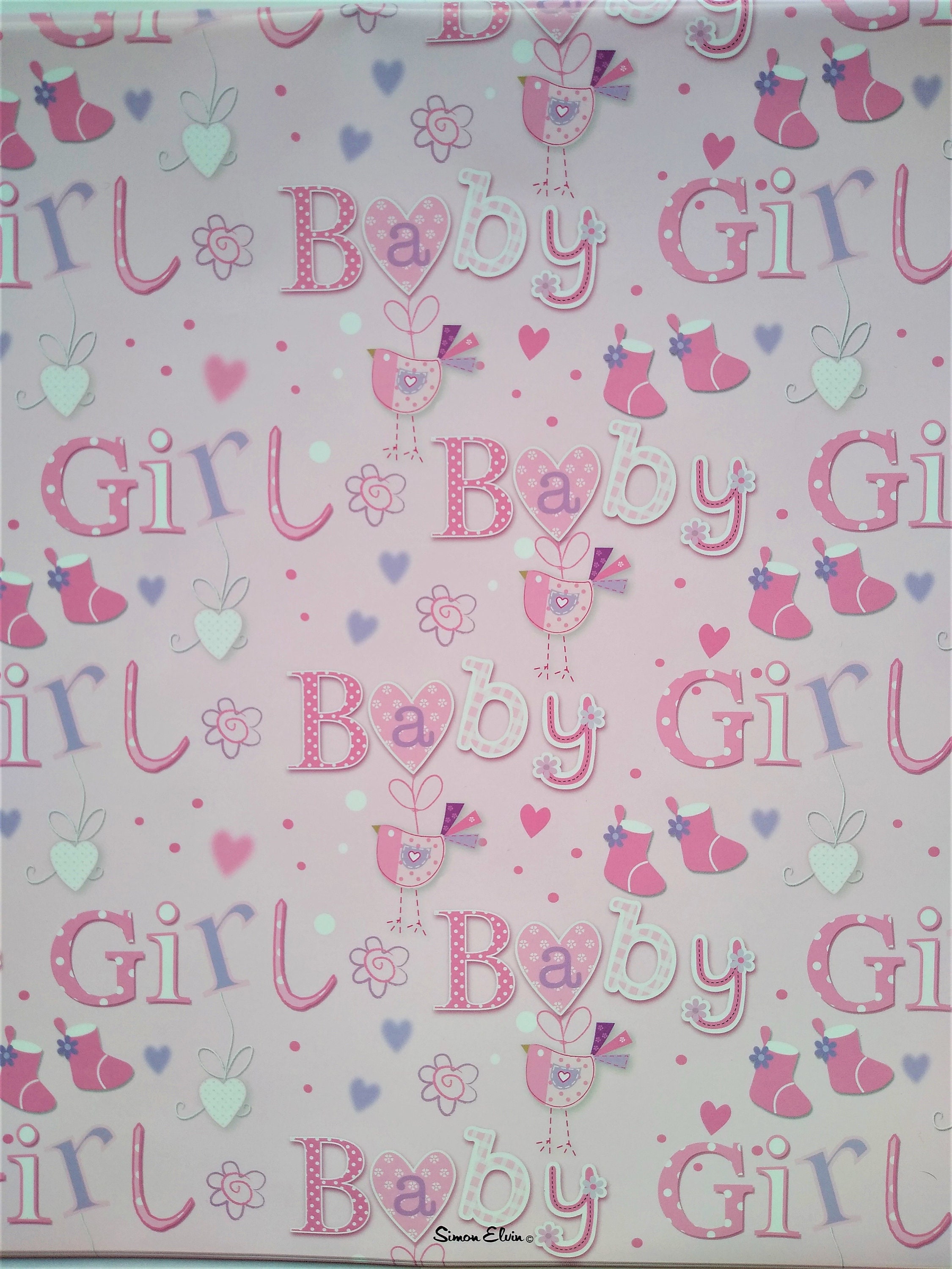 Kids 1st Birthday Wrapping Paper in Pink, 1st Birthday Baby Girl