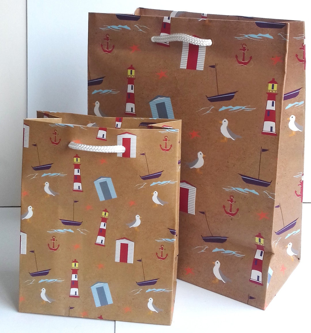 Kraft Nautical Sea Side Gift Party Bag White Cord Handles Etsy UK