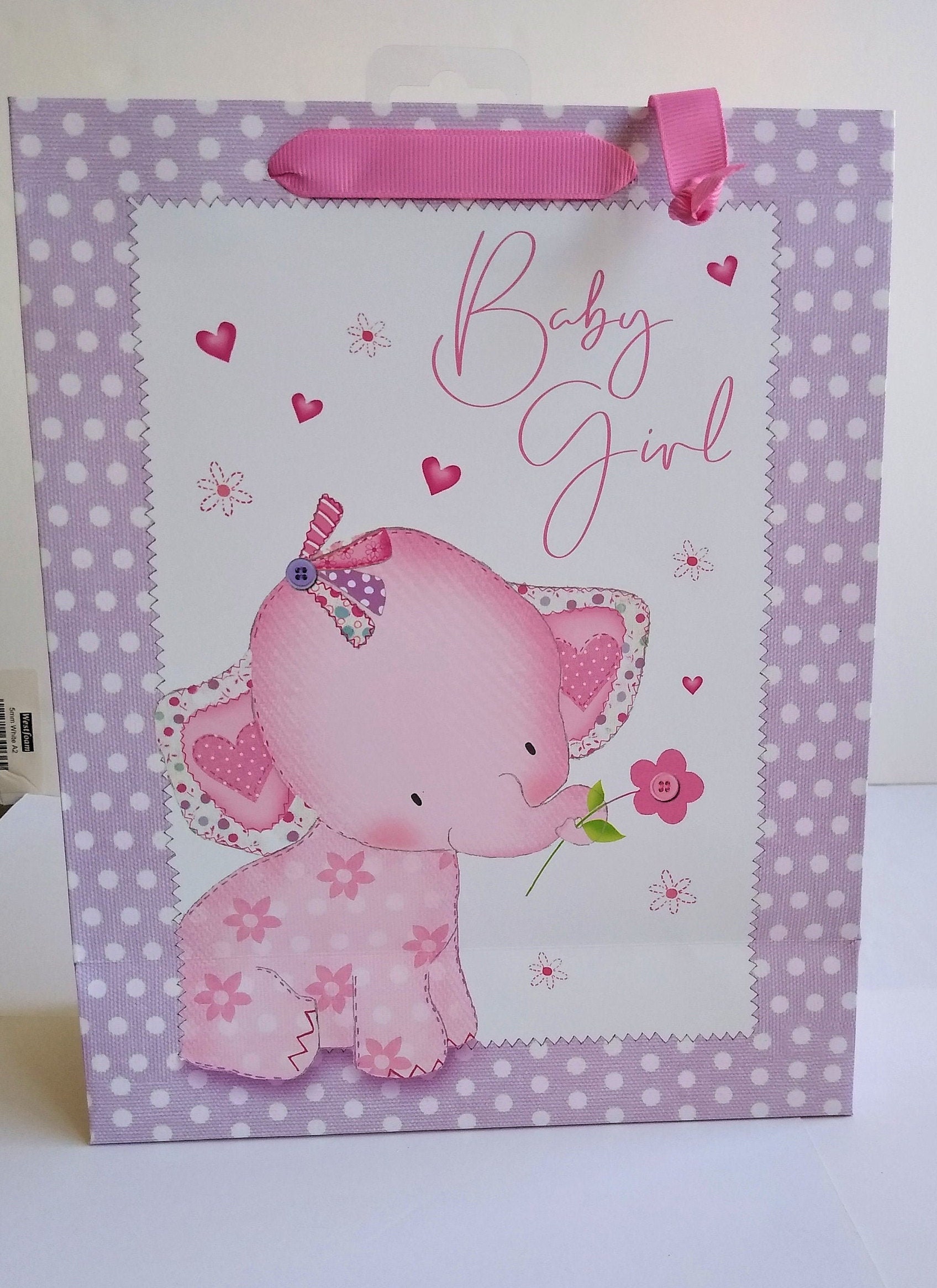 Baby Elephant Gift Bag Pink or Blue Cute Elephants Ribbon Etsy