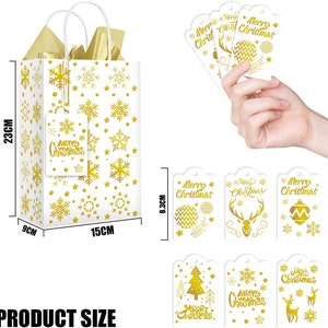 Foiled Christmas Twist Handle Gift Bags with Tag, Choice of Designs sold in singles Tissue paper Not Included Gold Foil Gift Wrapping Bags image 4