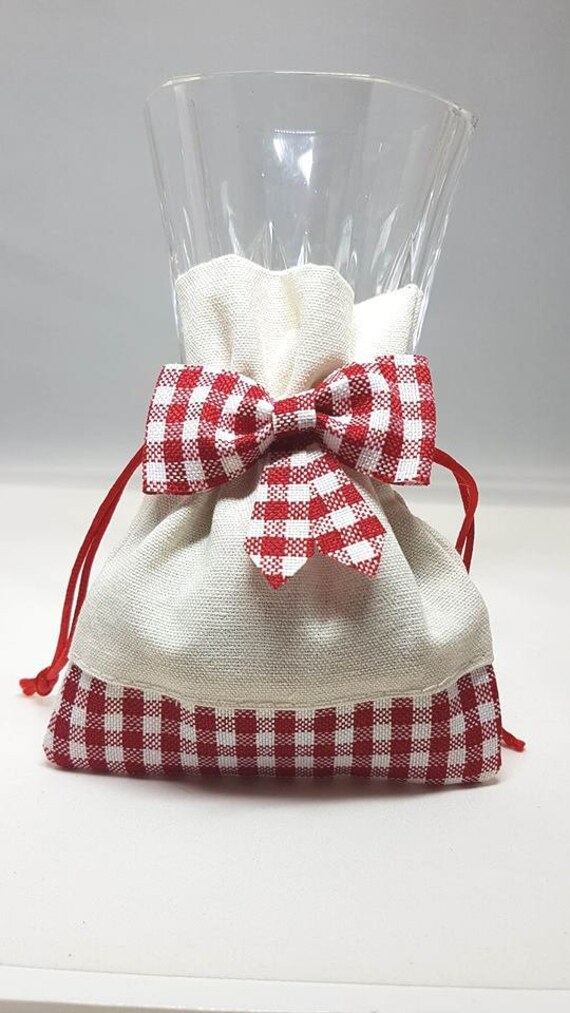 Gift Bag Fabric Gingham Bow Decorated In Blue Red Or Pink Etsy