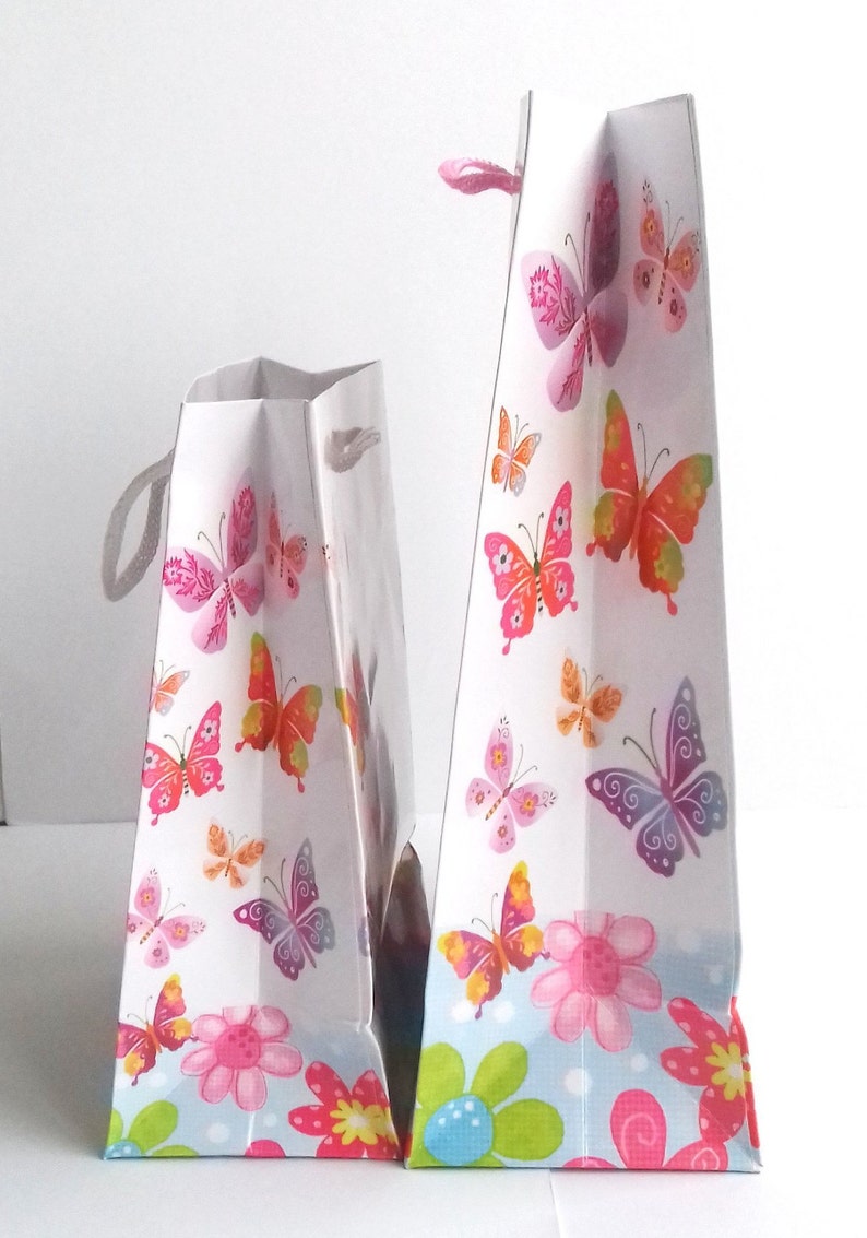 Gift Bag Pink Butterfly Glossy Paper White Cord Handles Etsy