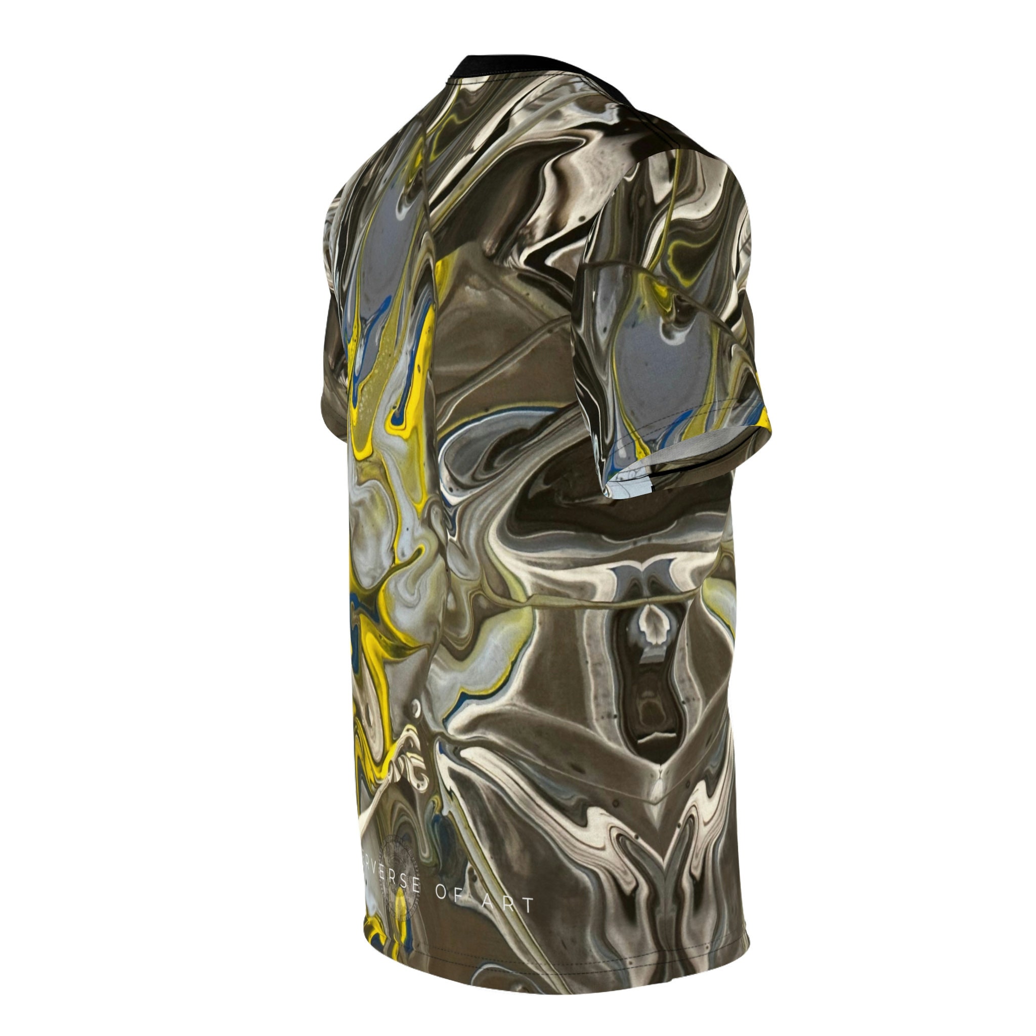 Discover AOP Painting Yellow Gray Blue Swirl Abstract 3D T-Shirt