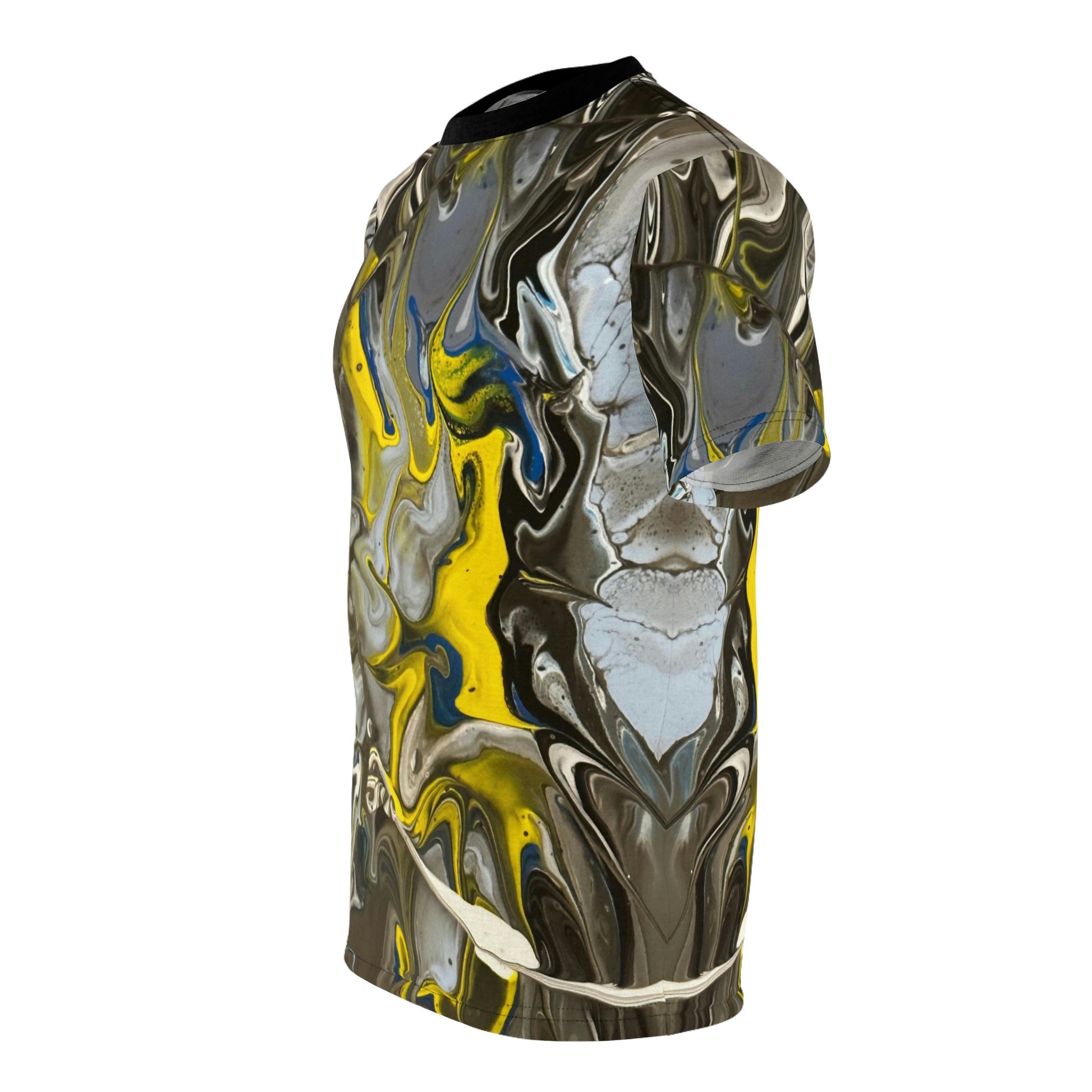 Discover AOP Painting Yellow Gray Blue Swirl Abstract 3D T-Shirt