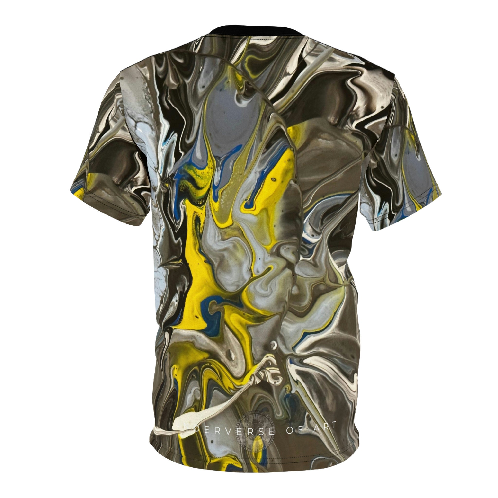 Discover AOP Painting Yellow Gray Blue Swirl Abstract 3D T-Shirt