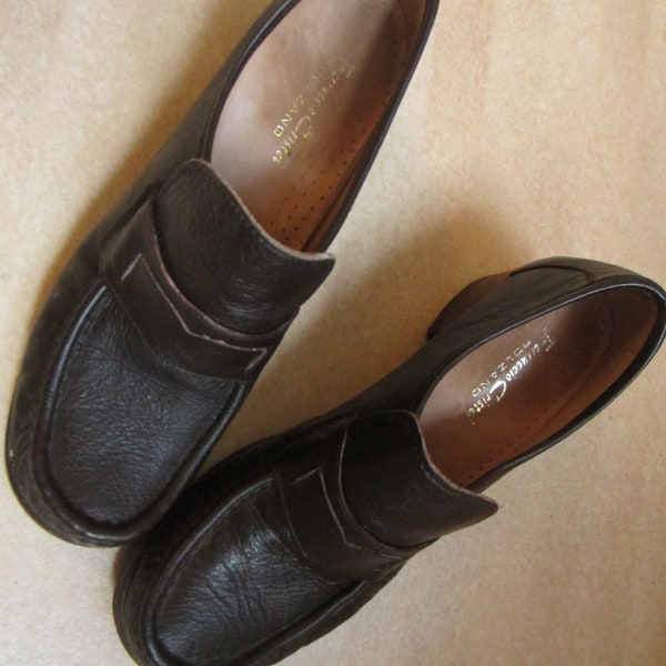authentische dunkelbraune Lederschuhe aus den 1970er Jahren, Größe 40, 70er Jahre Lederschuhe, Größe 40, scarpe anni 70, nr. 40