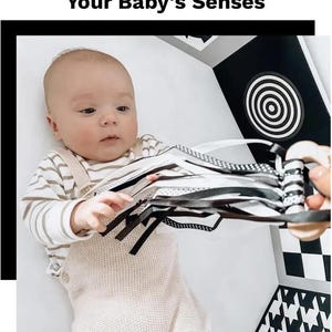 SENSORY TOYS For Baby Development, Black And White Ribbon With Bunny Ears, Montessori Newborn Gift Set, Infant Sensory Board Babies Play