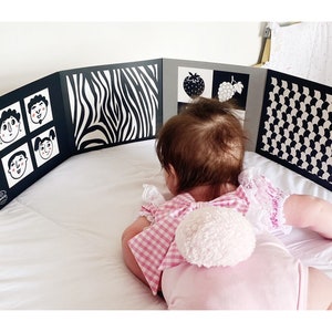 Placas sensoriais e de desenvolvimento para bebês nº 2 - Livro preto e branco para recém-nascidos - Brinquedo para a hora da barriga - Brinquedos preto e branco para bebês - Presente para bebês