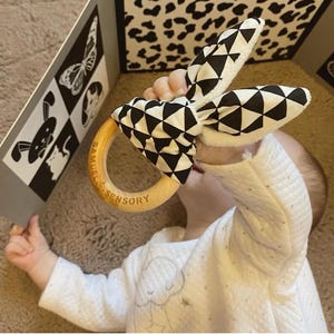 Bunny Ears Sensory Toys With Baby Development Sensory Board, Baby Boy Girl Gender Neutral Nursery, Black And White Infant Montessori