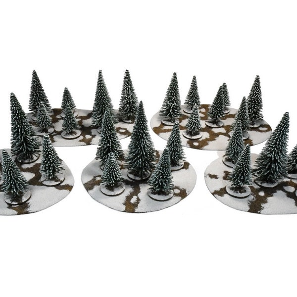 Wargame-Gelände – Schneewald-Set – GEMALT BEFLOCKT – Frostgrave – Miniatur-Wargaming- und RPG-Gelände