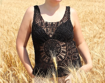 Black crochet tank top, crochet top handmade, crop top crochet, crochet tank top, womens clothing crochet top crochet beach top
