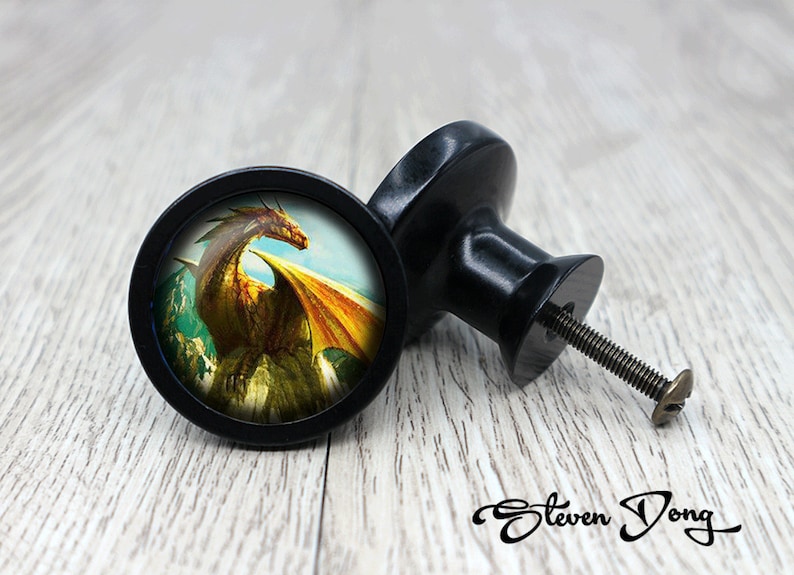 Dragon illustration Retro Black Dresser Knobs Cabinet Knobs Furniture Knobs 5 Colors to Choose Customized
