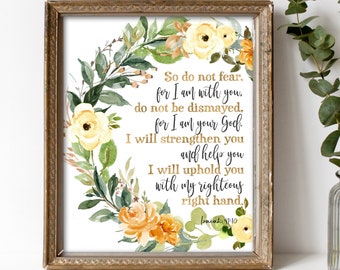 Isaiah 41:10 With Floral Watercolour Border Wall Art Print
