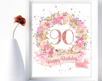 Happy Birthday Cheers to 90 Years Pink Yard Sign Door Banner 90th Birthday Decorations Party Supplies 