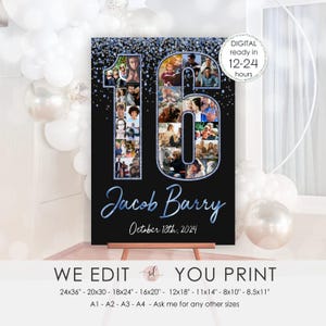 16th Birthday Photo Collage, Personalized Photo Collage Sign, 16th Birthday Boy or Girl, Sweet Sixteen Birthday, Digital File Printable