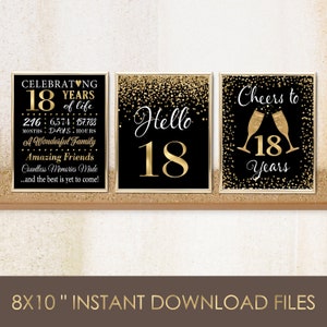 Letrero de Hola 18, Saludos por los 18 años, Meses y días, Datos sobre la hora del 18.° cumpleaños, Decoración de cumpleaños en oro negro, Descarga digital, pág. 11