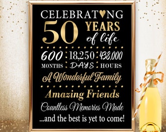 50th Birthday Party, Black Gold 50th Birthday Decor, 50 Years Sign, 50th Anniversary, Birthday Woman Man, Printable Instant Download P11