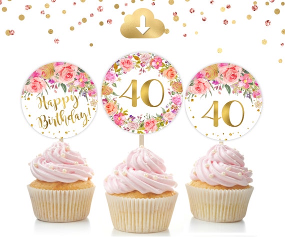 Printable 40th Birthday Cupcake Toppers 40th Birthday Favors - Etsy