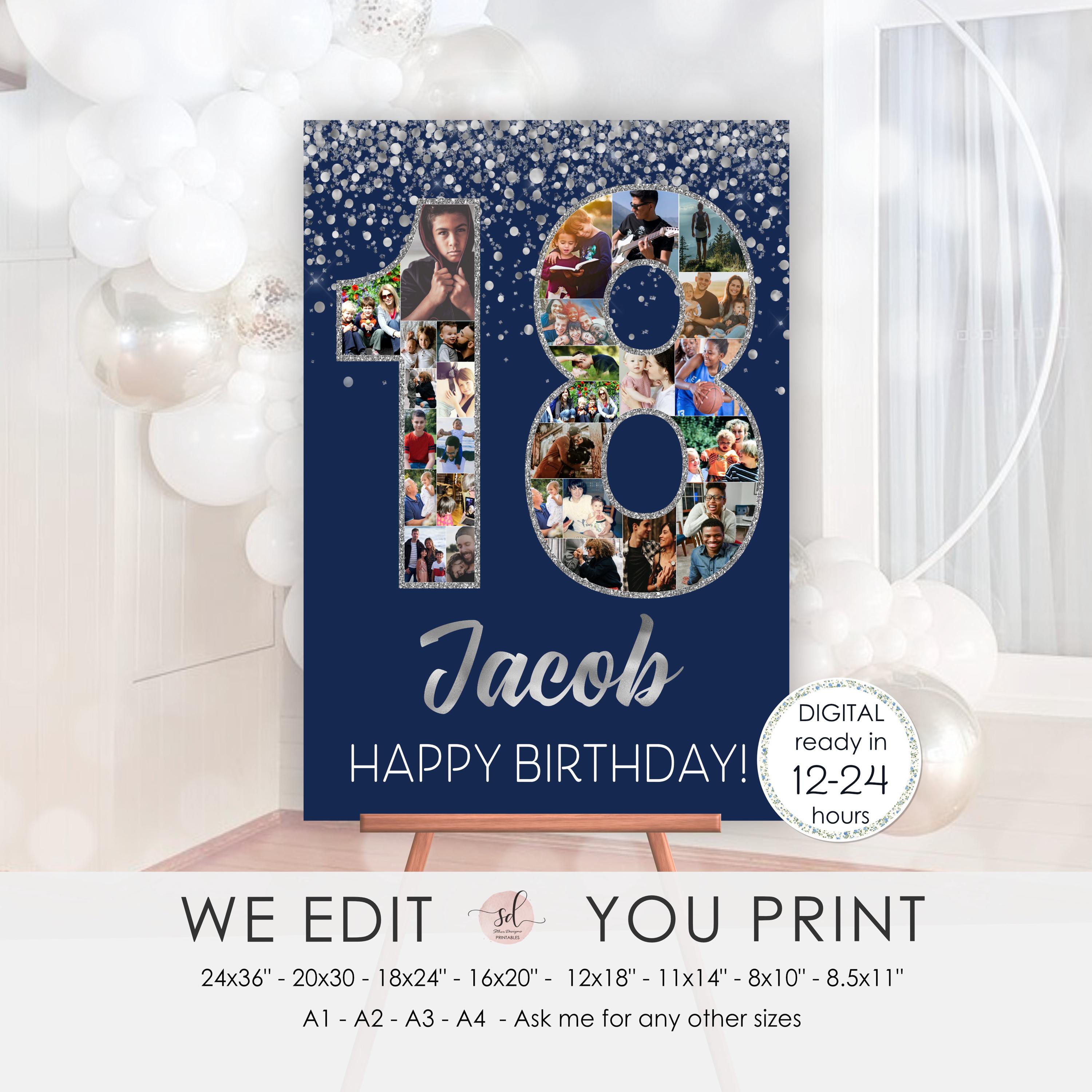18th Birthday Photo Collage, 18th Anniversary Collage, 18 Number Pictures, 18 Photo Poster, For Her Him Personalized, Digital File Printable