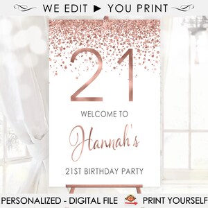 21st Birthday Poster, Rose Gold 21st Welcome Sign, Printable Welcome Poster, Minimalist, Personalized, Digital File, P92