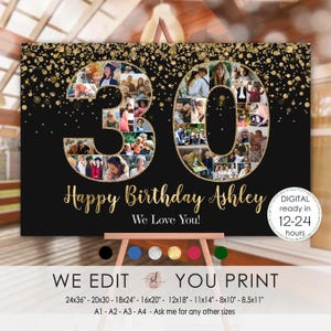 30 Geburtstag Fotocollage, Collage zum 30 Jahrestag, 30 Zahlen Bilder, 30 Foto Poster Konfetti, personalisierte digitale Datei zum ausdrucken
