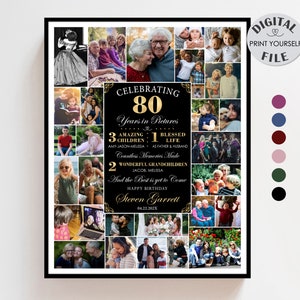 80th Birthday Photo Collage, 80 Birthday Gift for Dad, Grandpa, 80th Birthday Men, 80 Years of Life, Personalized Digital File Printable afbeelding 1