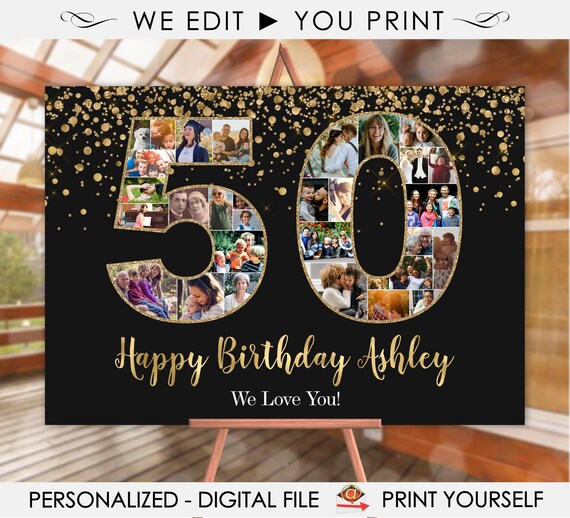 50th Birthday Photo Collage, 50th Pictures Poster, 50th ...