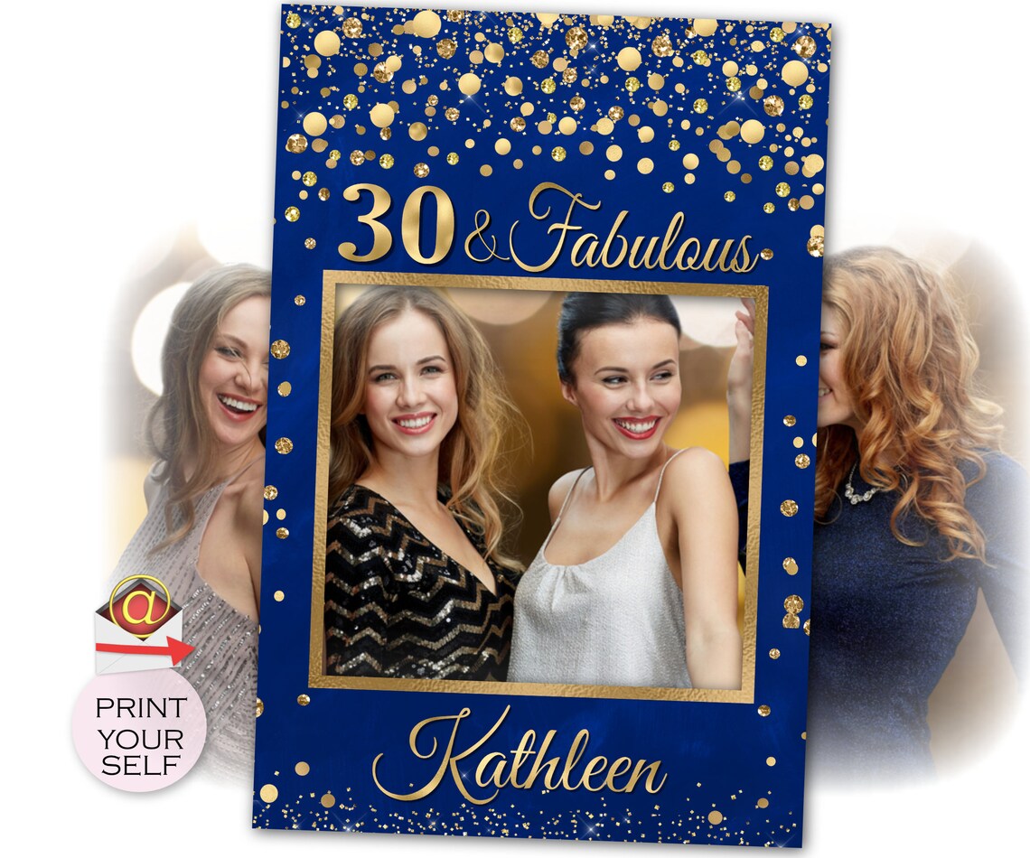 Blue Gold Birthday Photo Booth Frame Photo Props Picture Etsy