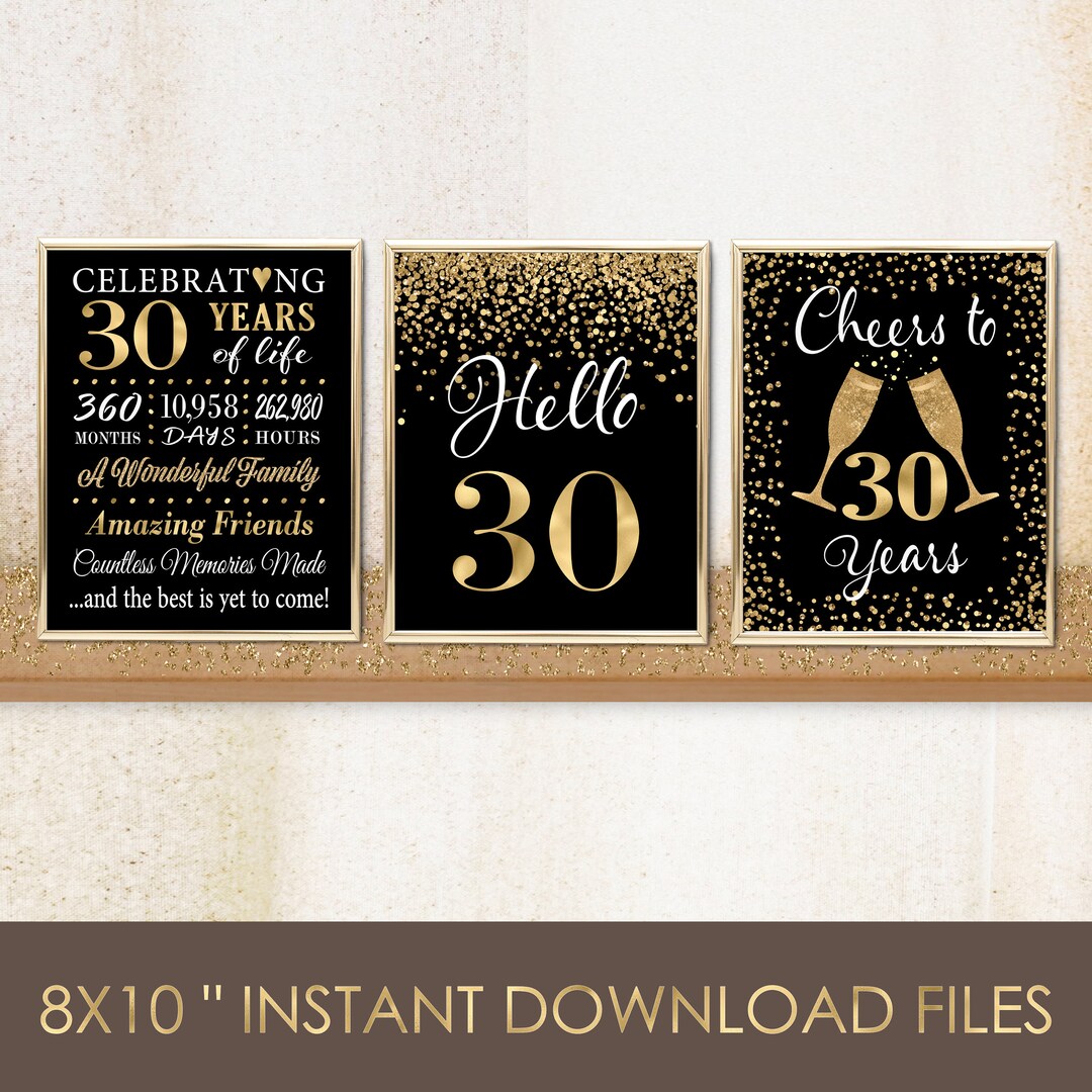 Hello 30 Sign, Cheers to 30 Years, Black Gold Birthday Decor Man or ...