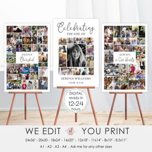 Póster conmemorativo, collage de fotografías de funerales, celebración de la vida, en memoria de un ser querido, letrero para funeral, personalizado, imprimible digitalmente, hecho a pedido
