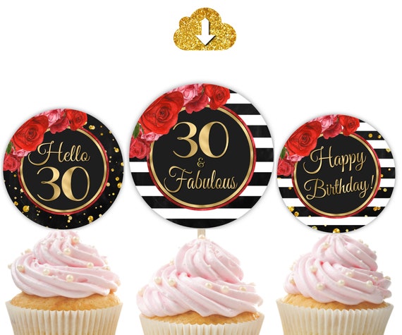30th Birthday Cupcake Toppers 30th Birthday Favors Treats Etsy