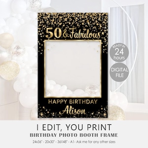 Black Gold Photo Booth Frame, Birthday Photo Prop Frame, Selfie Board, Any Age, Personalized, Printable, DIGITAL P11