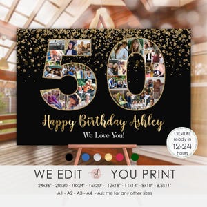 Collage de fotos personalizado para 50 cumpleaños, póster con fotos para 50 años, decoración para fiesta de 50 aniversario, hombre, mujer, personalizado, archivo digital imprimible