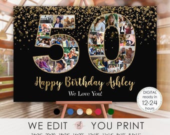 Custom 50th Birthday Photo Collage: Personalized 50 Anniversary Party Decor (Digital File Printable)