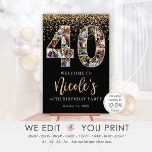 Collage de photos pour 40e anniversaire, 40 ans de panneau de bienvenue, affiche d'anniversaire personnalisée, 40 tableaux pour femme ou homme, fichier numérique à imprimer