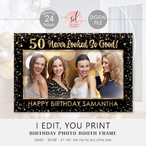 Black Gold Photo Booth Frame, Birthday Photo Prop Frame, Selfie Frame, Any Age, Personalized, Printable, DIGITAL P11