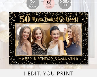 Black Gold Photo Booth Frame, Birthday Photo Prop Frame, Selfie Frame, Any Age, Personalized, Printable, DIGITAL P11
