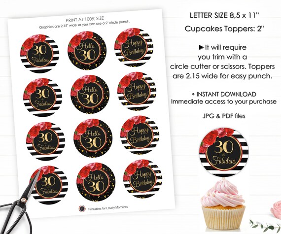 30th Birthday Cupcake Toppers 30th Birthday Favors Treats Etsy