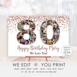 80er Geburtstag Foto-Collage, Collage zum 80-jährigen Jubiläum, 80 Zahlenbilder, 80 Foto Poster, Frau, Mann, personalisiert, Digitale Datei zum ausdrucken