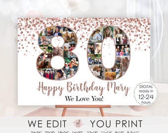 80th Birthday Photo Collage, 80th Anniversary Collage, 80 Number Pictures, 80 Photo Poster, Woman, Man, Personalized, Digital File Printable