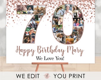 70th Birthday Photo Collage, 70th Anniversary Collage, 70 Number Pictures, 70 Photo Poster, Woman, Man, Personalized, Digital File Printable