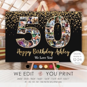 Benutzerdefinierte 50. Geburtstag Foto-Collage, 50. Bilder Poster, 50. Jahrestag Party Dekoration, Mann, Frau, personalisiert, Digitale Datei zum ausdrucken
