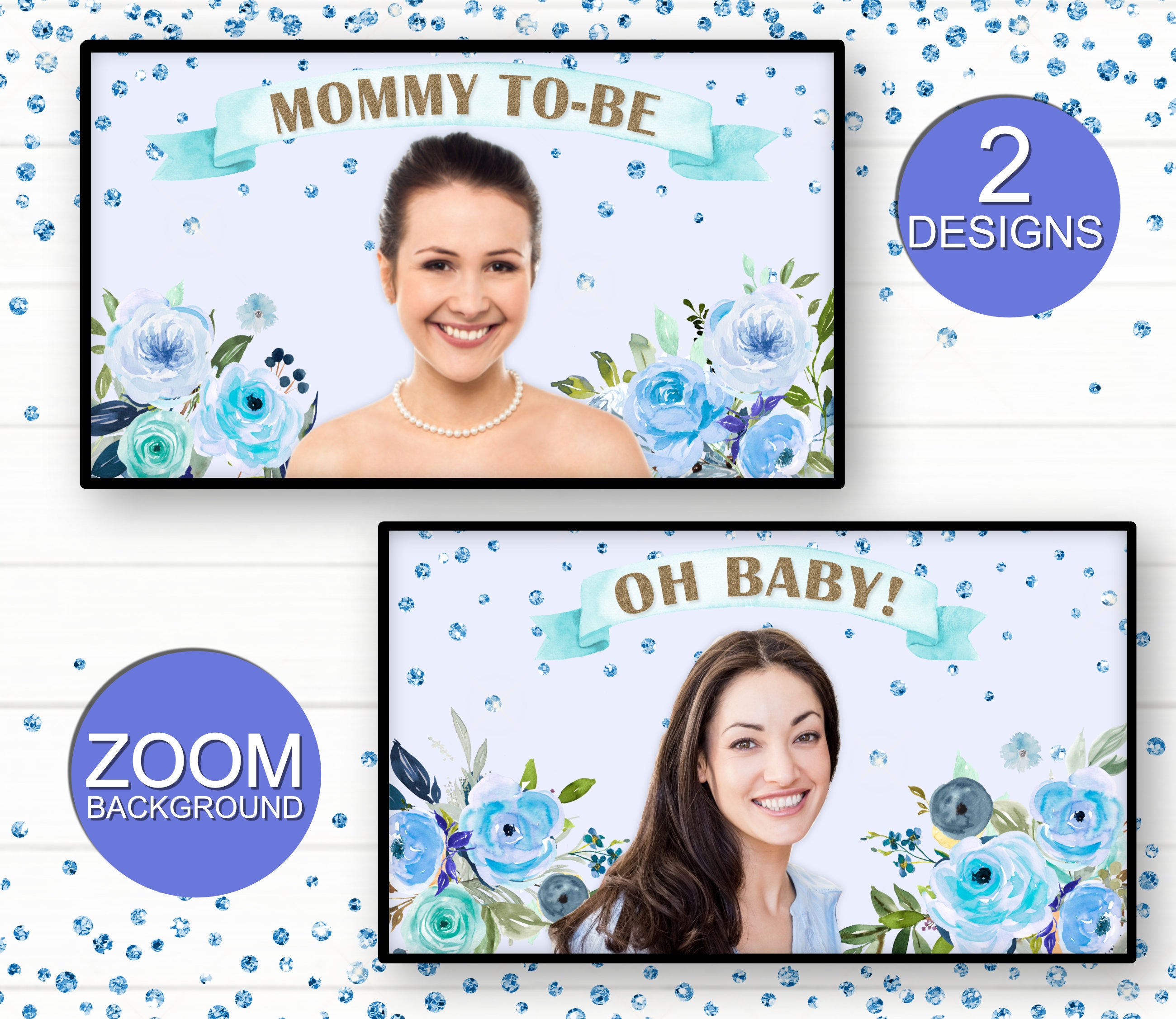 Virtual Baby Shower Boy Background Zoom Background Floral Etsy UK