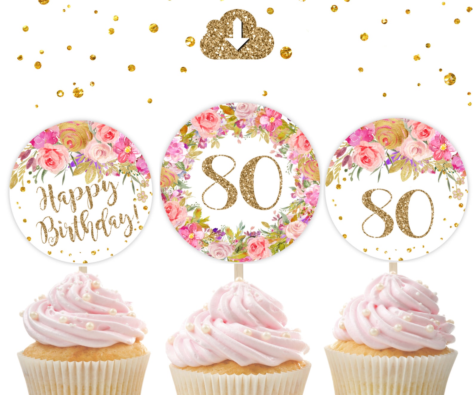 80th Birthday Cupcake Toppers
