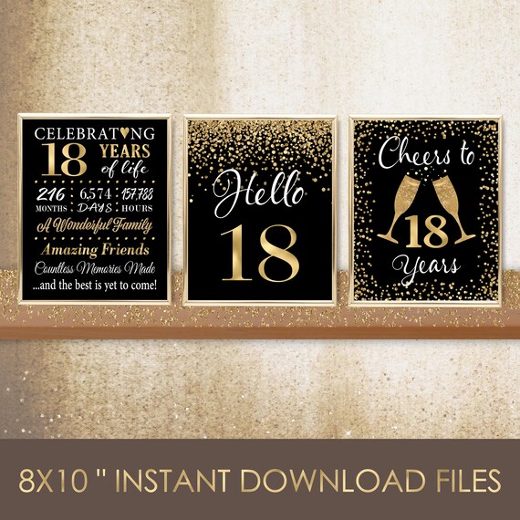 Printable 18th Birthday Signs, Hello 18, Cheers To 18 Years, 18th.